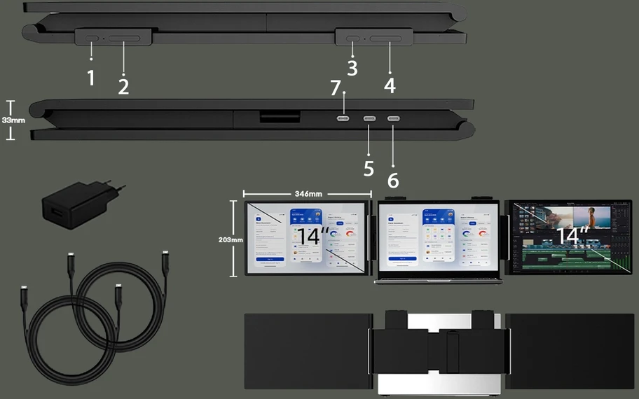 Monitorius ZEUSLAP ZB14 - Full HD | IPS | 2x 14"