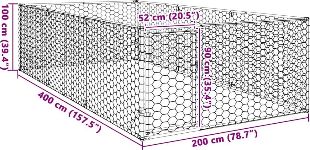 Lauko šunų voljeras su durelėmis, 2x4x1m, cinkuotas plienas