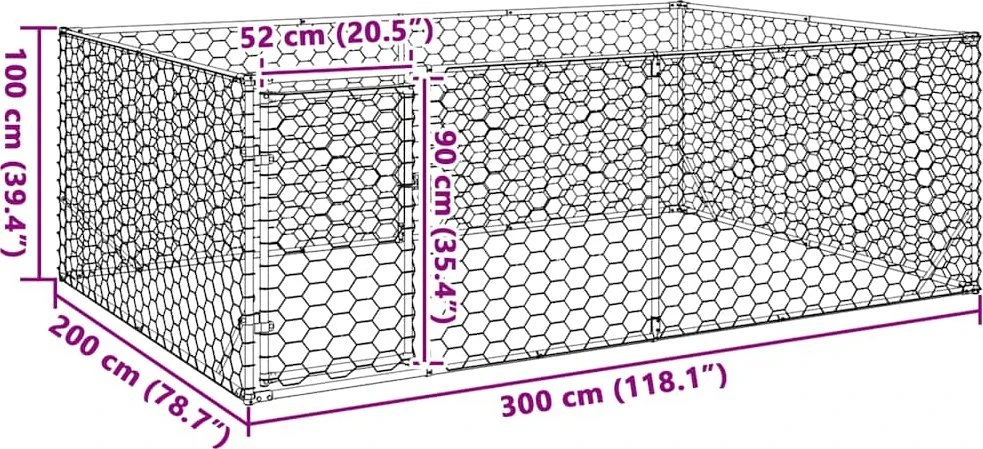 Lauko šunų voljeras su durelėmis, 3x2x1 m, cinkuotas plienas
