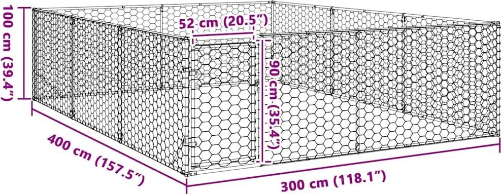 Lauko šunų voljeras su durelėmis, 3x4x1 m, cinkuotas plienas