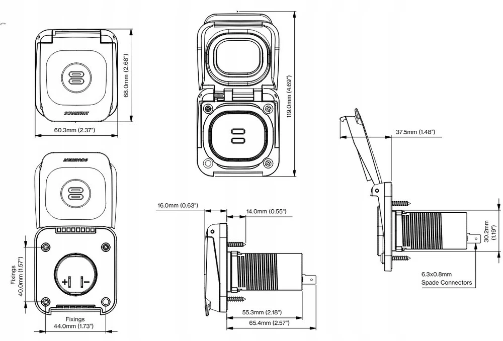 Scanstrut įkroviklis. Išorinė dviguba USB-C įkrovimo lizdas Scanstrut Ventura SC-V-USB-01