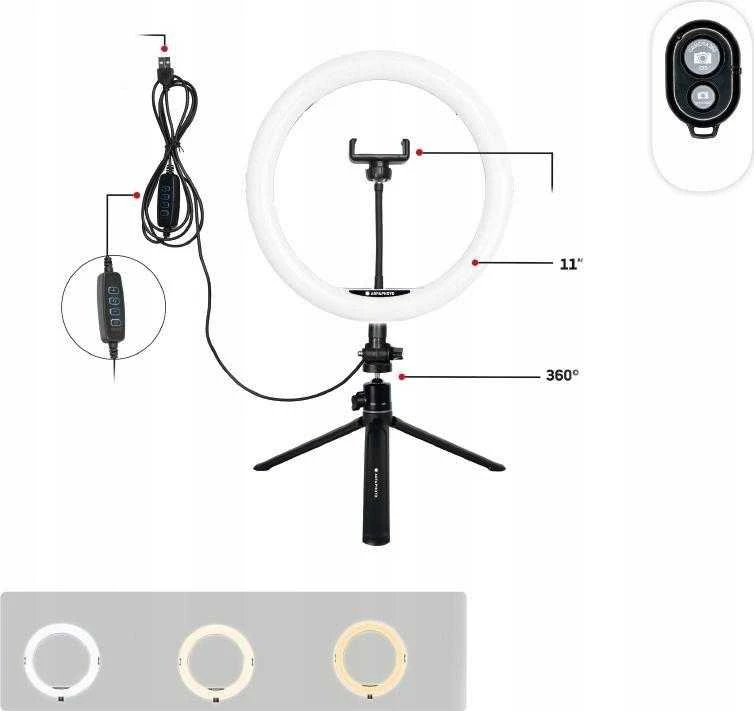 Žibintas AgfaPhoto AGFA ARL11 120 LED Ring VLOG + Tripod + Pilotas