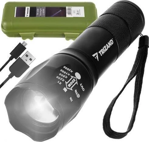 Trizand T6 Taktinis LED žibintuvėlis įkraunamas USB