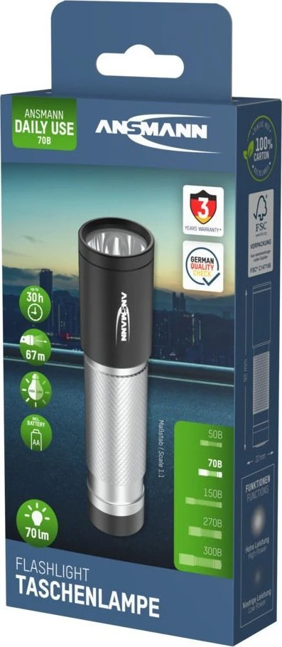 Žibintuvėlis „Ansmann“ „Ansmann“ LED žibintuvėlis kasdieniam naudojimui, 70B, įsk. 1xAA 1600-0427