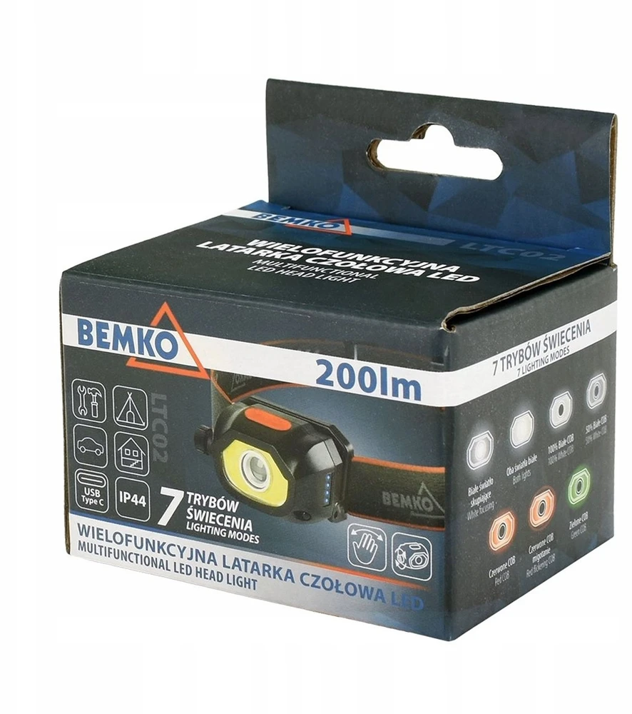 Universali LED priekinė žibintuvėlis BEMKO su akumuliatoriumi 6500K 1200mAh IP44
