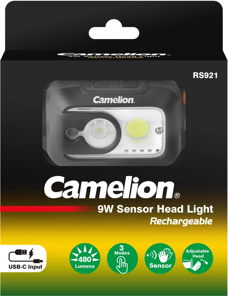 Camelion priekinė lempa su jutikliu. 9 W. 280–480 lm