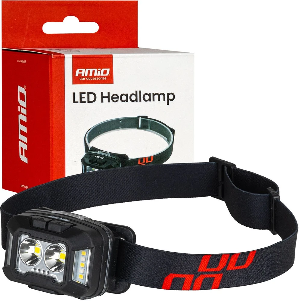 Akumuliatorinis LED galvos žibintas 2×XPG + 10 SMD, 1800 mAh, SUPER BRIGHT (BATT) AMIO-04668