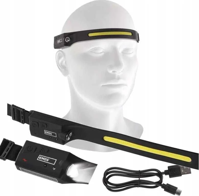 LED žibinuvėlis ant galvos įkraunamas, LED, šoninis 380lm, EMOS