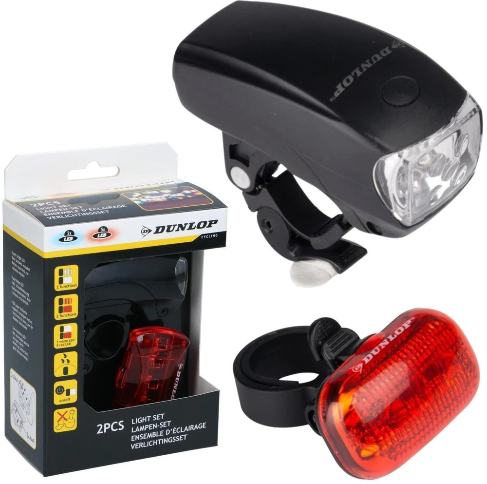 Dviračio LED lempų rinkinys priekyje ir gale Dunlop