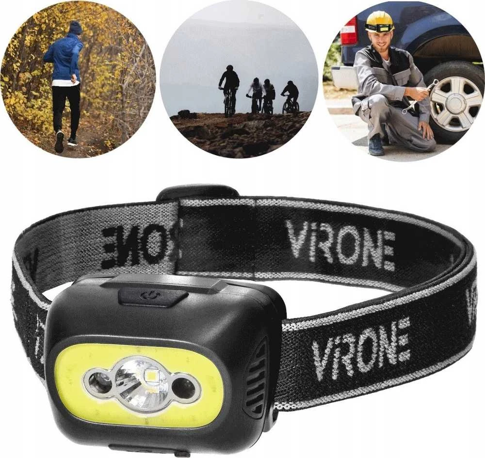 Orno Pakraunamas LED žibintas ant galvos VIRONE, 3W, 350lm, pakraunamas USB, juodos/geltonos sp