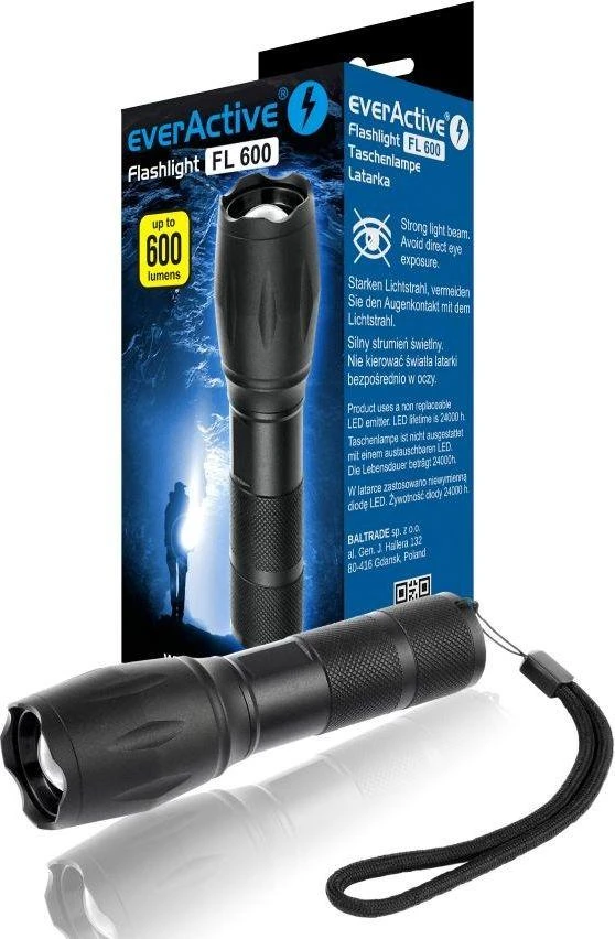 LED žibintas - everActive FL-600 600 liumenų aliuminis IPX4 atsparus vandeniui