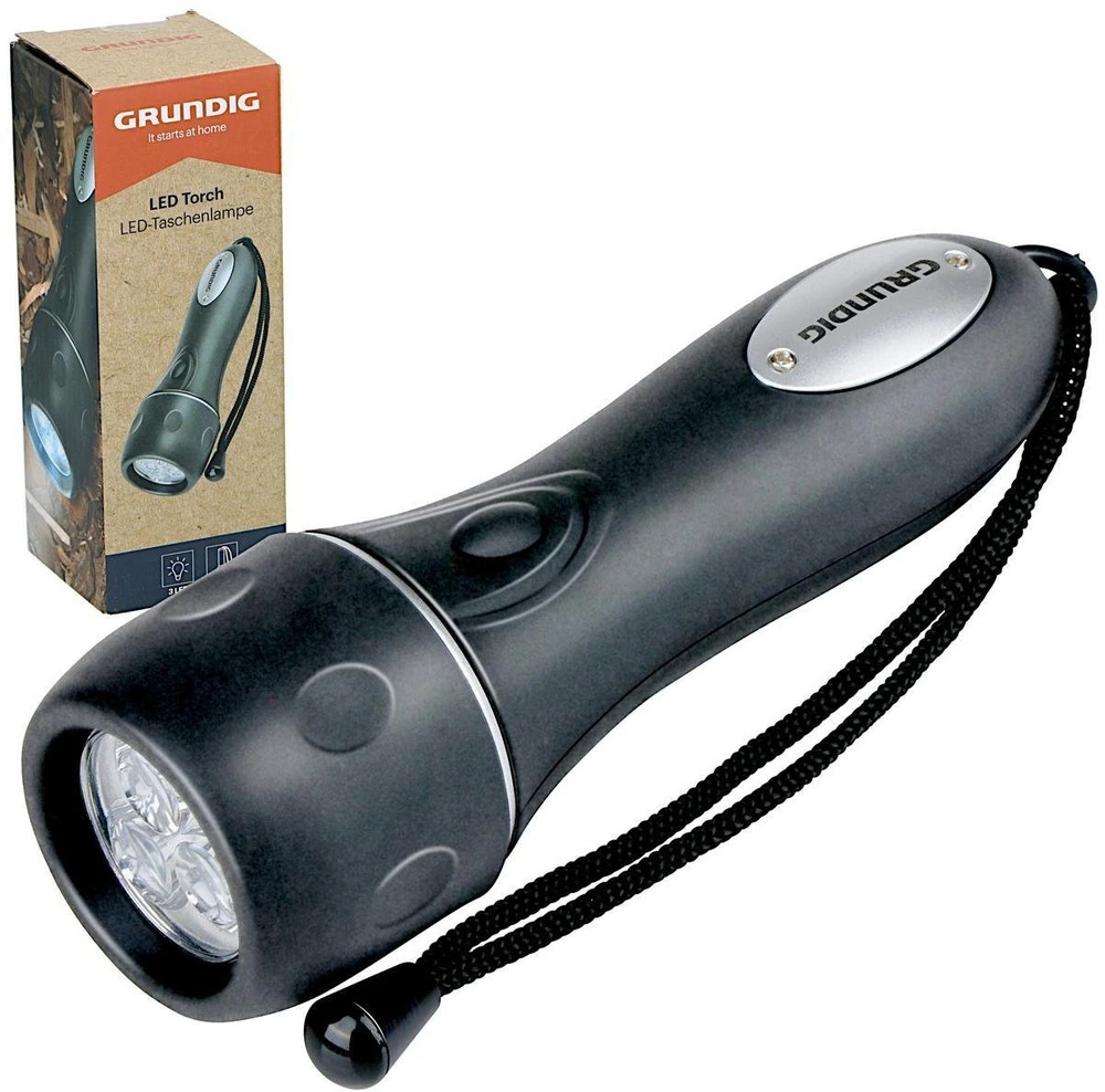LED rankinė žibintuvėlė GRUNDIG 3 LED 16 cm, maitinama 2 AA baterijomis