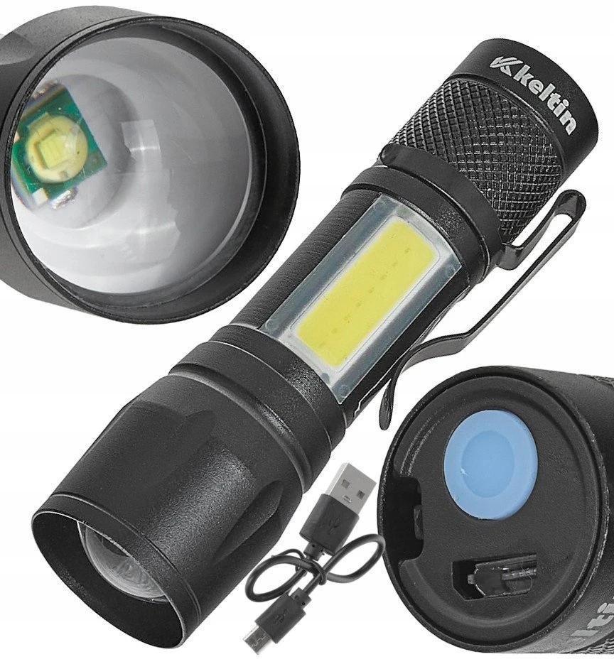 KELTIN Žibintuvėlis Mini-Tactical LED COB 10W 500mAh 500lm IPX5 – Vitrina (12/96)