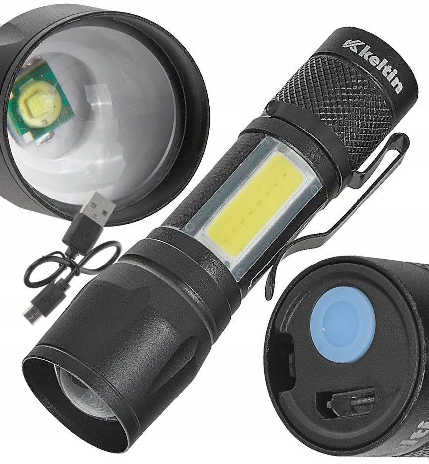 KELTIN Žibintuvėlis Mini-Tactical LED COB 10W 500mAh 500lm IPX5 – Vitrina (12/96)