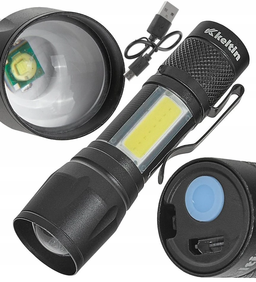 KELTIN Žibintuvėlis Mini-Tactical LED COB 10W 500mAh 500lm IPX5 – Vitrina (12/96)