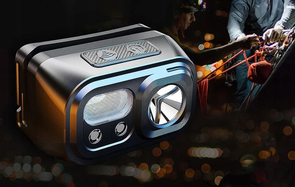 Superfire Žibintuvėlis ant galvos, įkraunamas USB C, 350lm, 2000mAh, su sensoriumi ON/OFF, balta-raudona