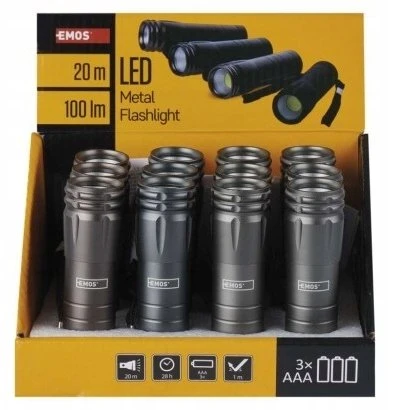 Žibintuvėlis COB 3W 3x AAA, metalinis, 100lm, EMOS