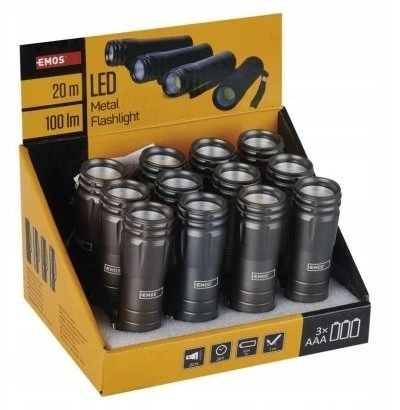 Žibintuvėlis COB 3W 3x AAA, metalinis, 100lm, EMOS