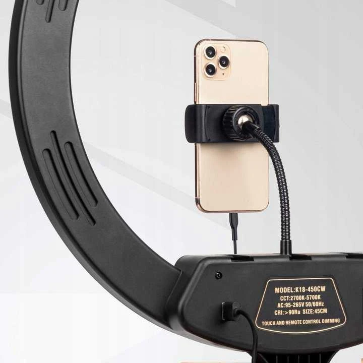 LED lempa makiažui su stovu RING LIGHT 18" 48W Juoda