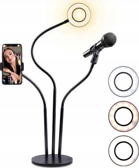 Žiedinė lempa ECOBOX LAMPA LED PIERŚCIENIOWA SELFIE RING MAKIJAŻ STOVAS
