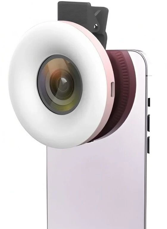 MichaelMarinelli LED žiedinis žibintuvėlis + 15 kartų didinantis makro objektyvas + išmaniojo telefono laikiklis / C125 / rožinis