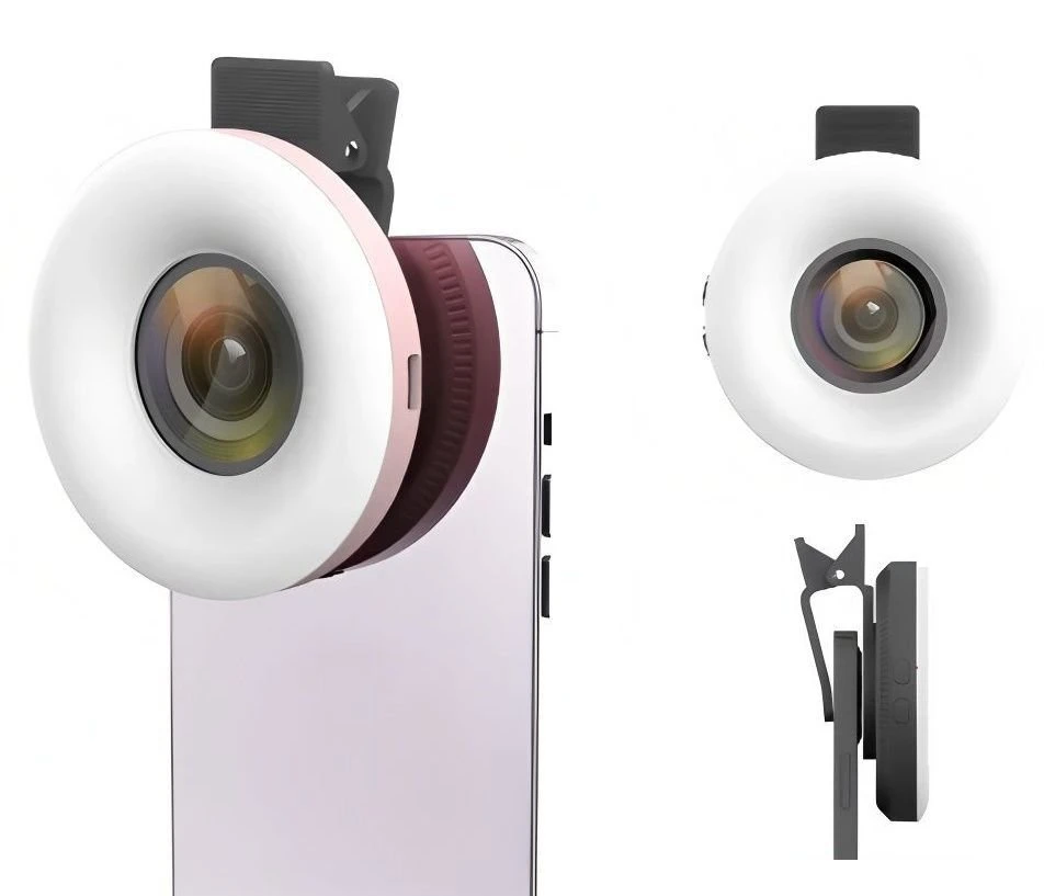 MichaelMarinelli LED žiedinis žibintuvėlis + 15 kartų didinantis makro objektyvas + išmaniojo telefono laikiklis / C125 / rožinis