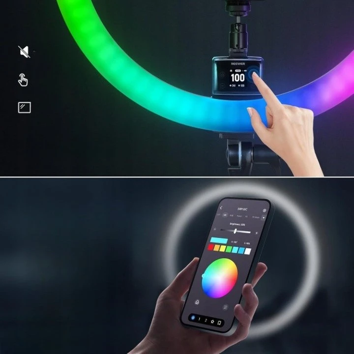 „Neewer SRP18C“ 17 cm asmenukių rinkinys su apvalia LED telefono lempute