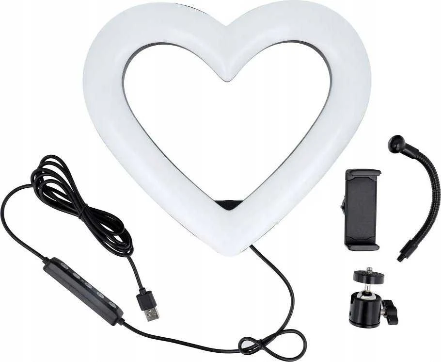 OEM LED Ring Stream RGB lempa 10" su laikikliu mobiliam HEART + trikojui JM26-10 juodas