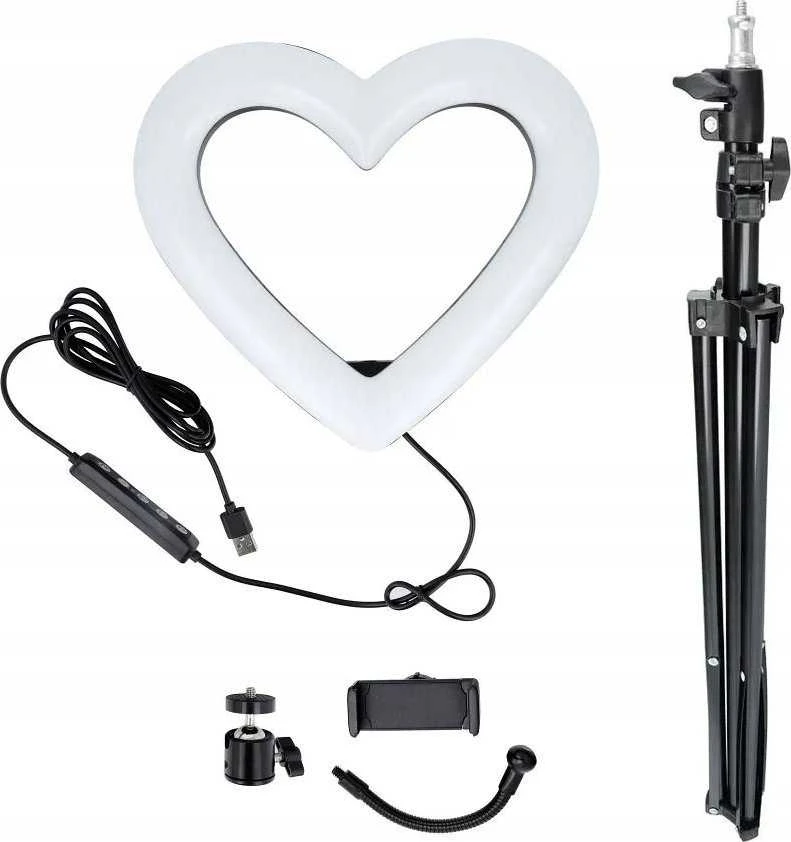 OEM LED Ring Stream RGB lempa 10" su laikikliu mobiliam HEART + trikojui JM26-10 juodas