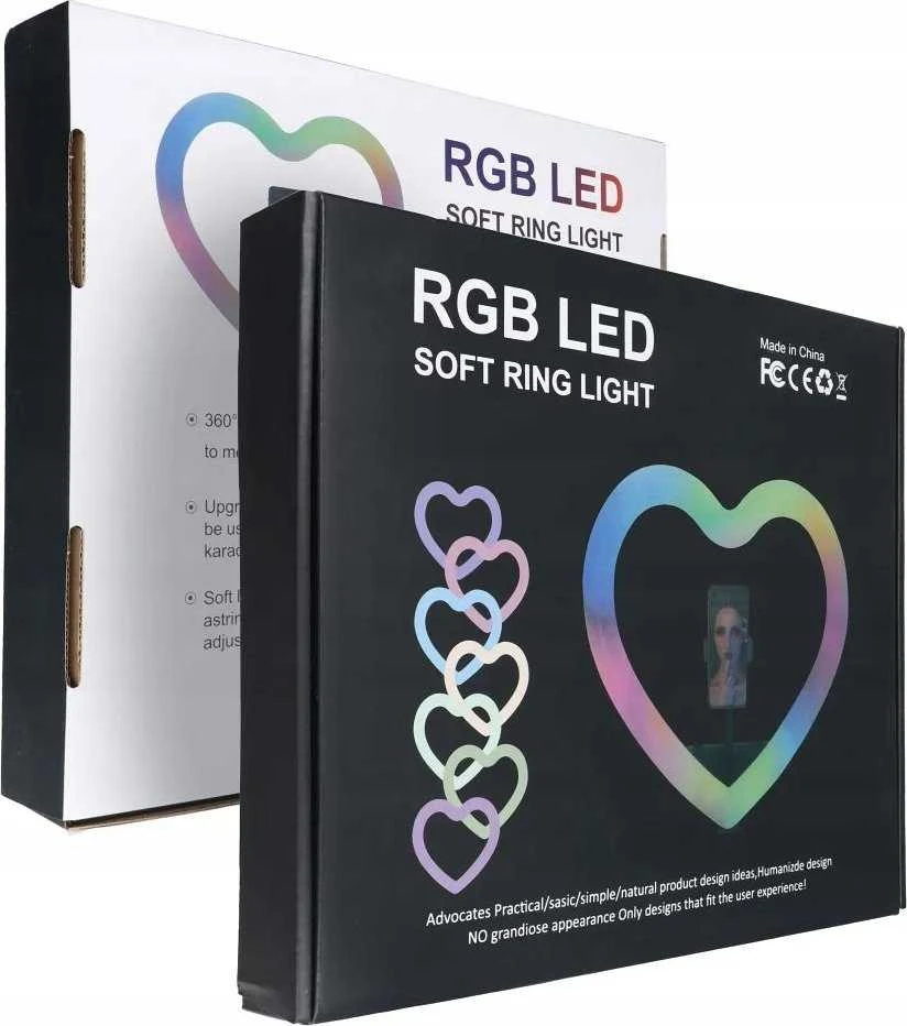 OEM LED Ring Stream RGB lempa 10" su laikikliu mobiliam HEART + trikojui JM26-10 juodas