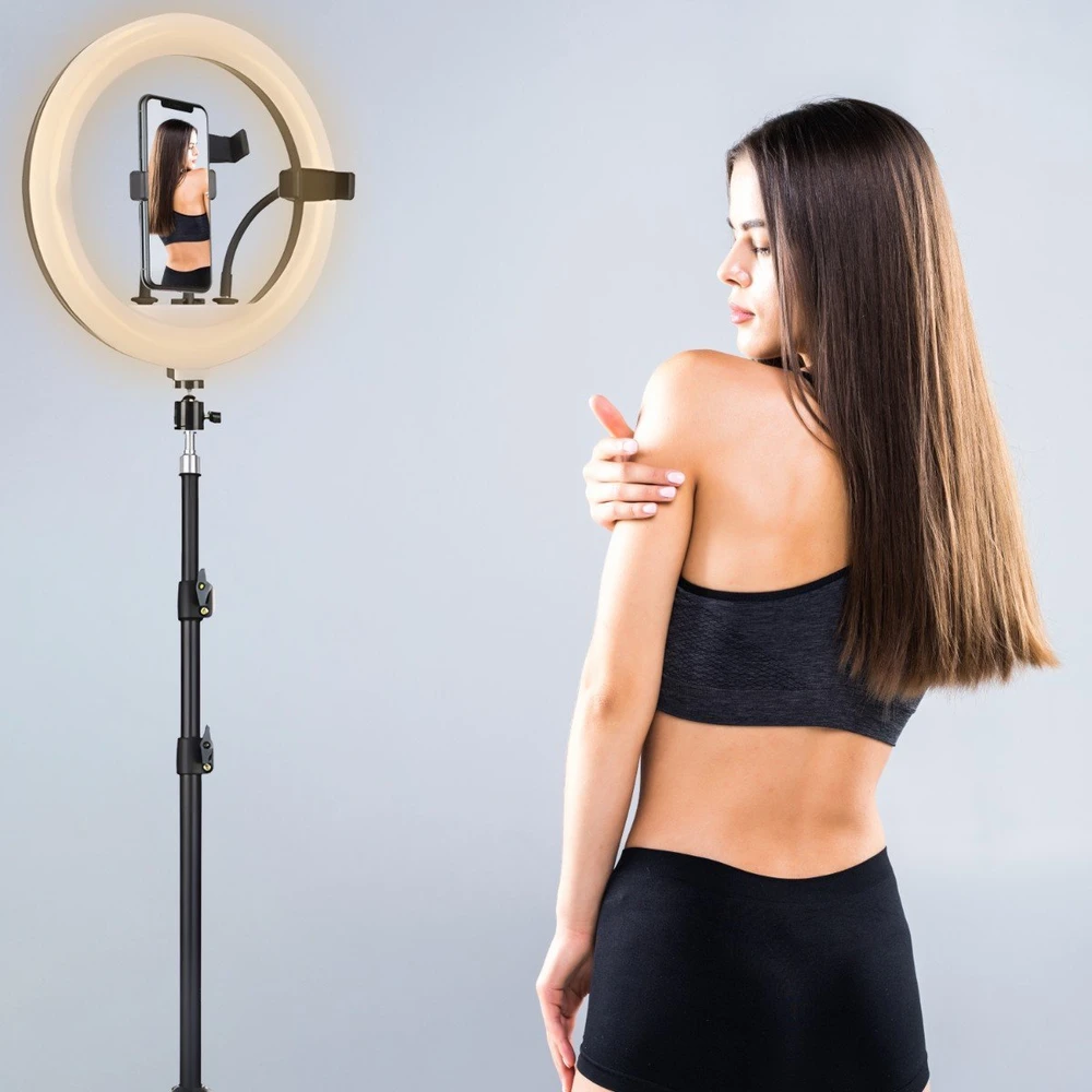 Retoo RTO Žiedinė lempa led selfie ring statyw pilot + telefono laikiklis 210cm