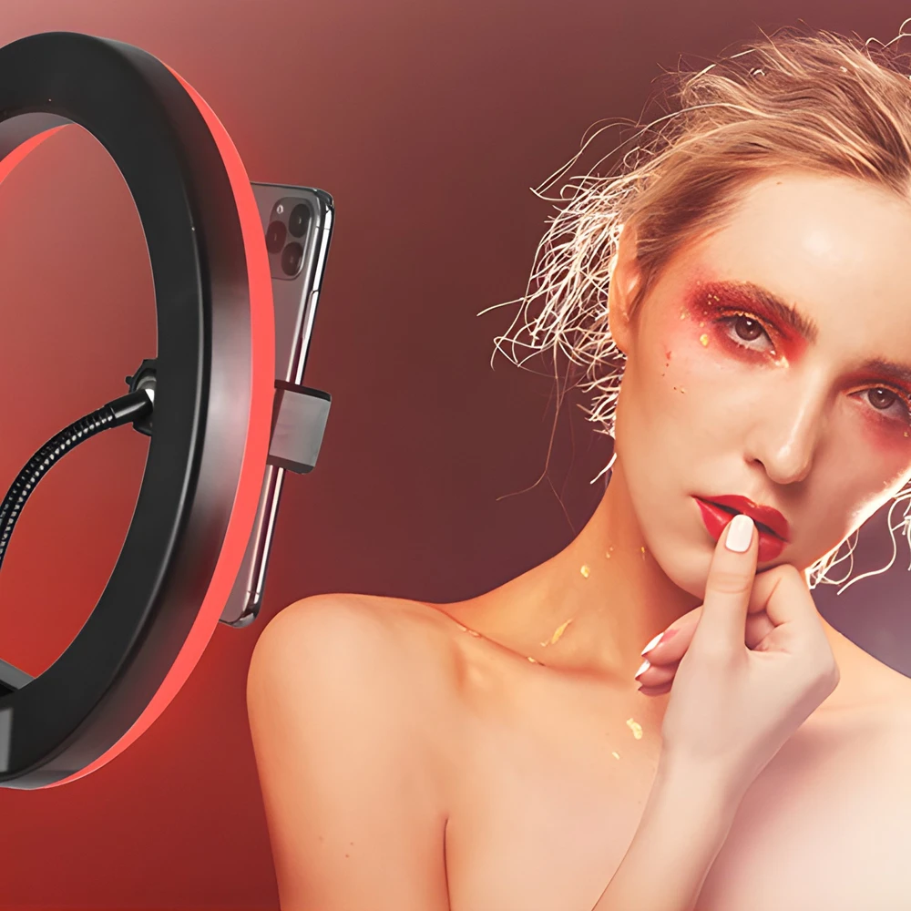 Žiedinė lempa Retoo LAMPA PIERŚCIENIOWA RGB LED SELFIE RING STOVAS Pultas + UCHWYT NA TELEFONAS 210CM
