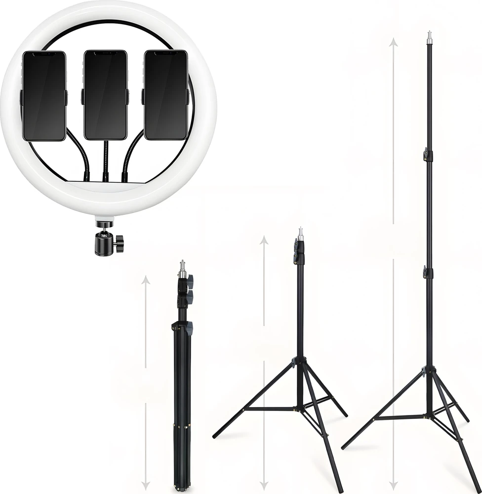 Retoo RTO Žiedinė lempa led selfie ring statyw pilot + telefono laikiklis 210cm