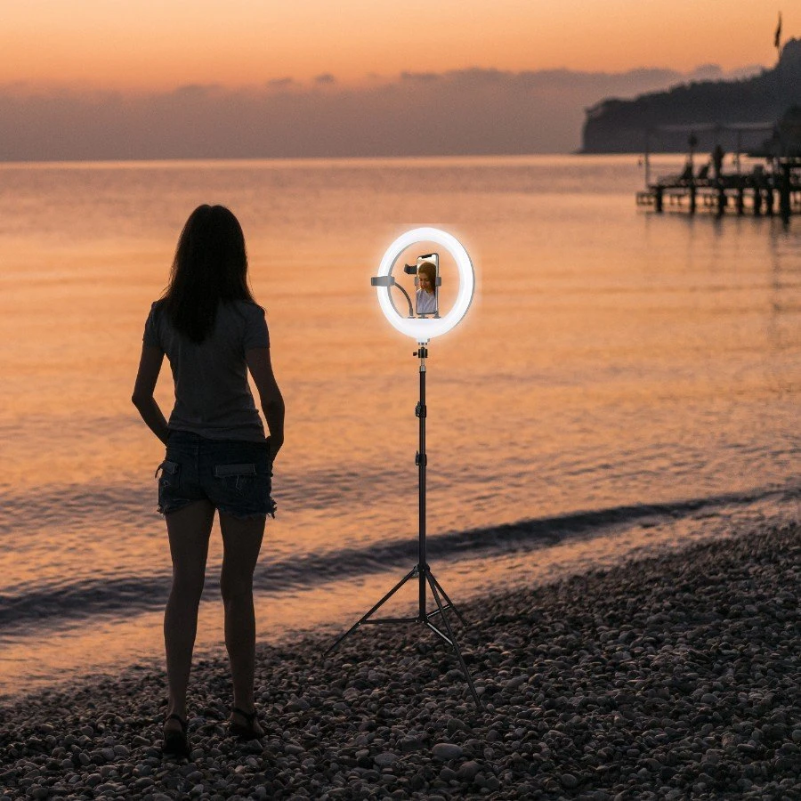 Retoo RTO Žiedinė lempa led selfie ring statyw pilot + telefono laikiklis 210cm