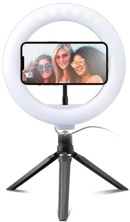 Objektyvas Žiedinė lempa SBS Mobile TESELFIERINGCLIP, LED, Juodas, Baltas, USB, 5 V, 20 cm, 200 mm
