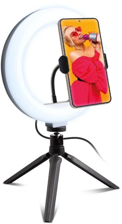 Objektyvas Žiedinė lempa SBS Mobile TESELFIERINGCLIP, LED, Juodas, Baltas, USB, 5 V, 20 cm, 200 mm