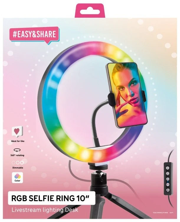 Objektyvas Žiedinė lempa SBS Mobile TESELFIRINGCLIP10RGB, Juodas, Išmanusis telefonas