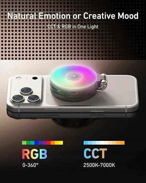 Telesin magnetinė žiedinė selfie lemputė RGB versija