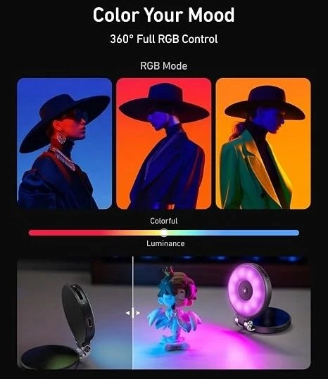 Telesin magnetinė žiedinė selfie lemputė RGB versija