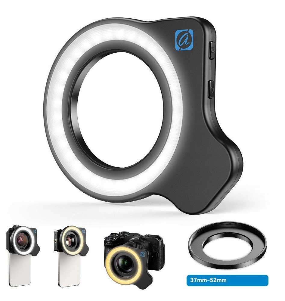 Žiedinė lempa Apexel Žiedinė LED makro lempa telefonui fotoaparatui 37 / 52 mm / Apl-fl26