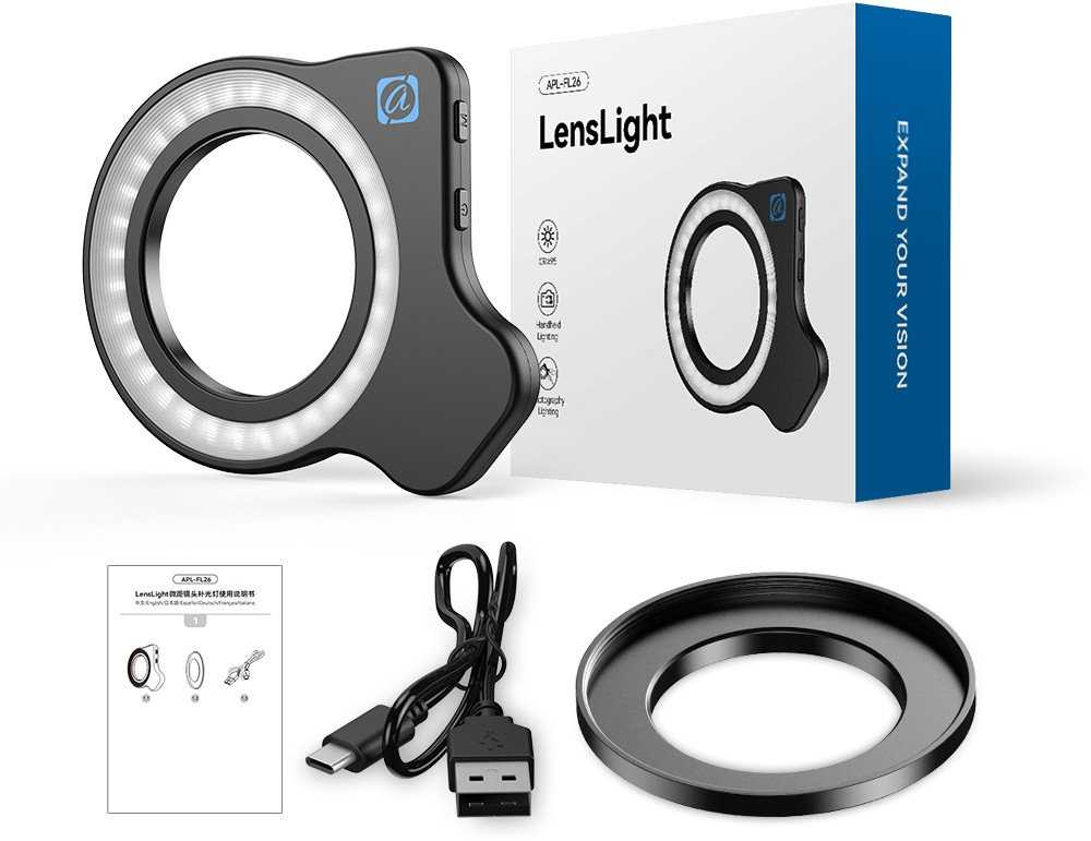 Žiedinė lempa Apexel Žiedinė LED makro lempa telefonui fotoaparatui 37 / 52 mm / Apl-fl26