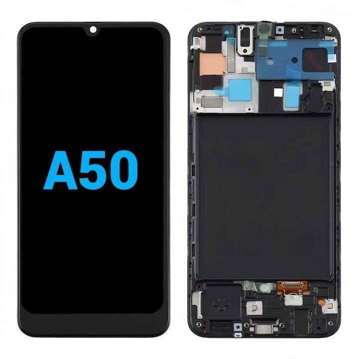 Oem REWA LCD ekranas SAMSUNG A50 OLED juodas su rėmeliu