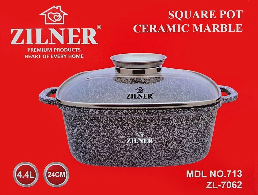 Kvadratinis keramikinis-marmurinis puodas ZILNER ZL-7062 (4,4 l) dujų indukcija
