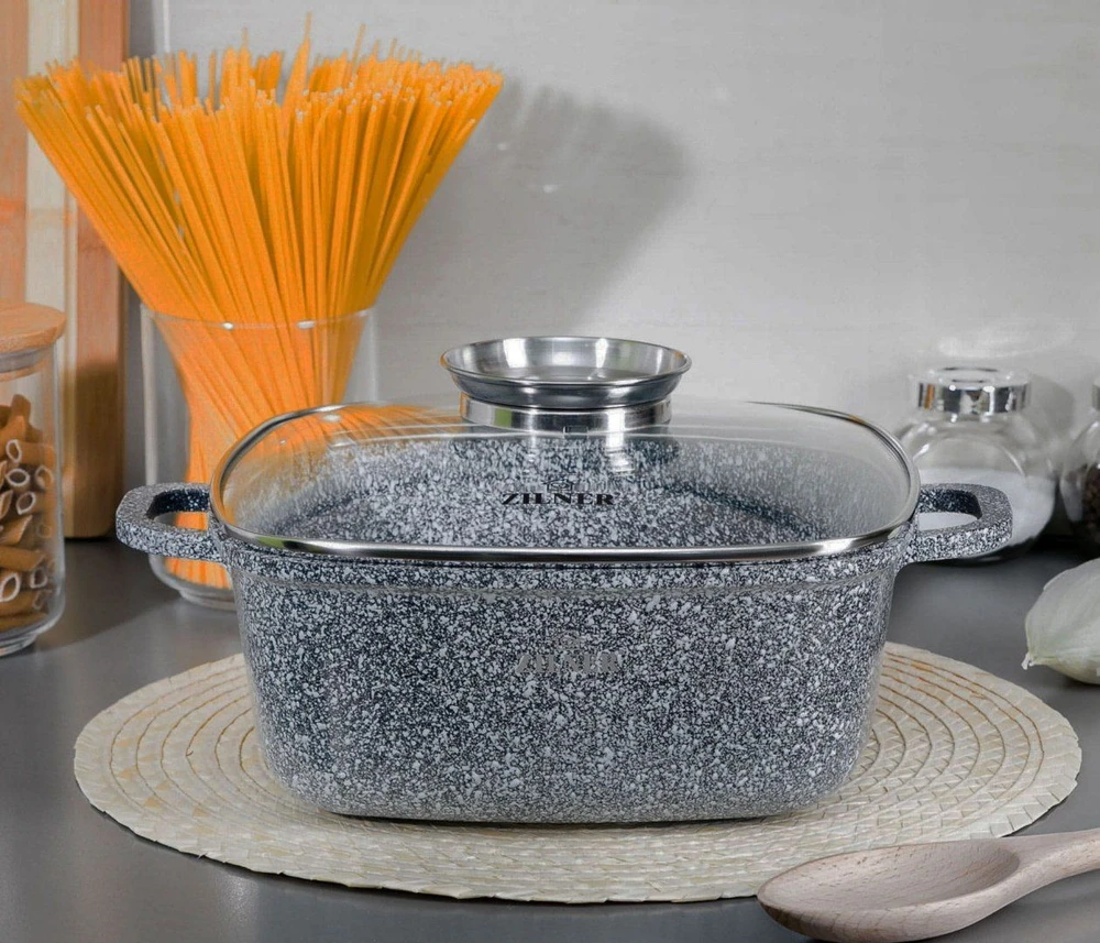 Kvadratinis keramikinis-marmurinis puodas ZILNER ZL-7062 (4,4 l) dujų indukcija