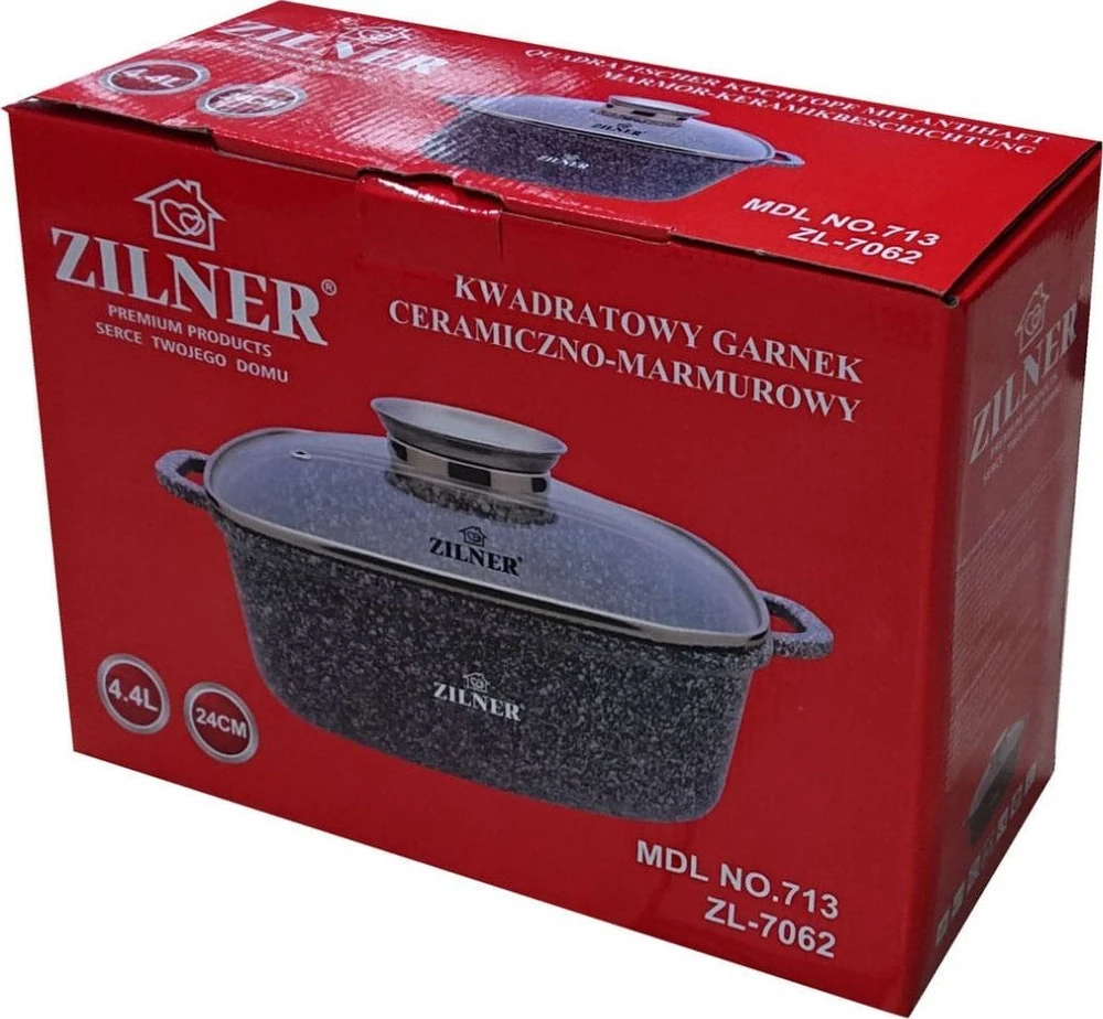 Kvadratinis keramikinis-marmurinis puodas ZILNER ZL-7062 (4,4 l) dujų indukcija