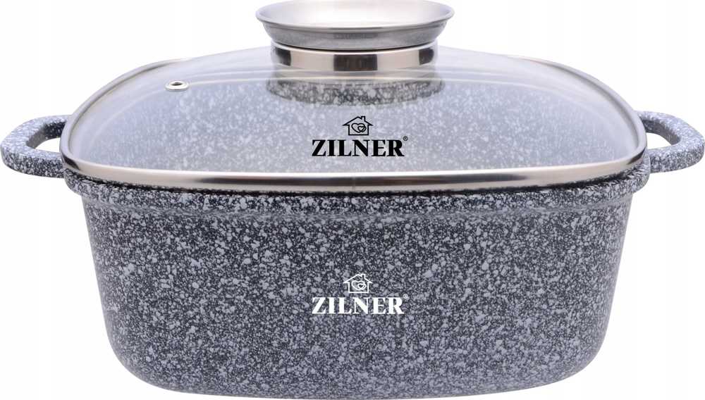 Kvadratinis puodas su dangteliu 5,5L 26cm indukcinių dujų nelimpantis pilkas ZILNER