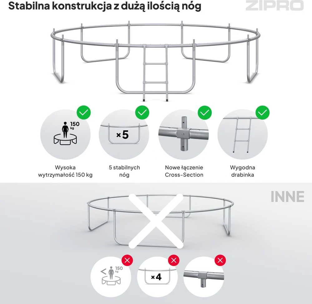 Zipro Jump Pro OUT batutas su išoriniu tinklu, 374 cm