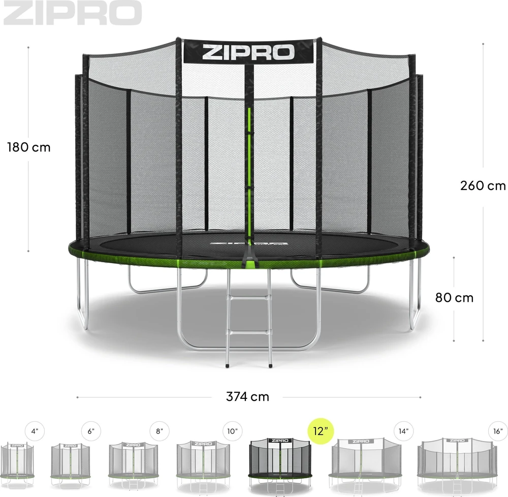 Zipro Jump Pro OUT batutas su išoriniu tinklu, 374 cm