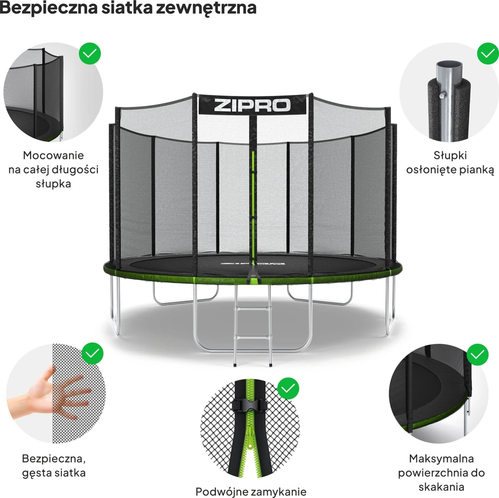 Zipro Jump Pro OUT batutas su išoriniu tinklu, 374 cm