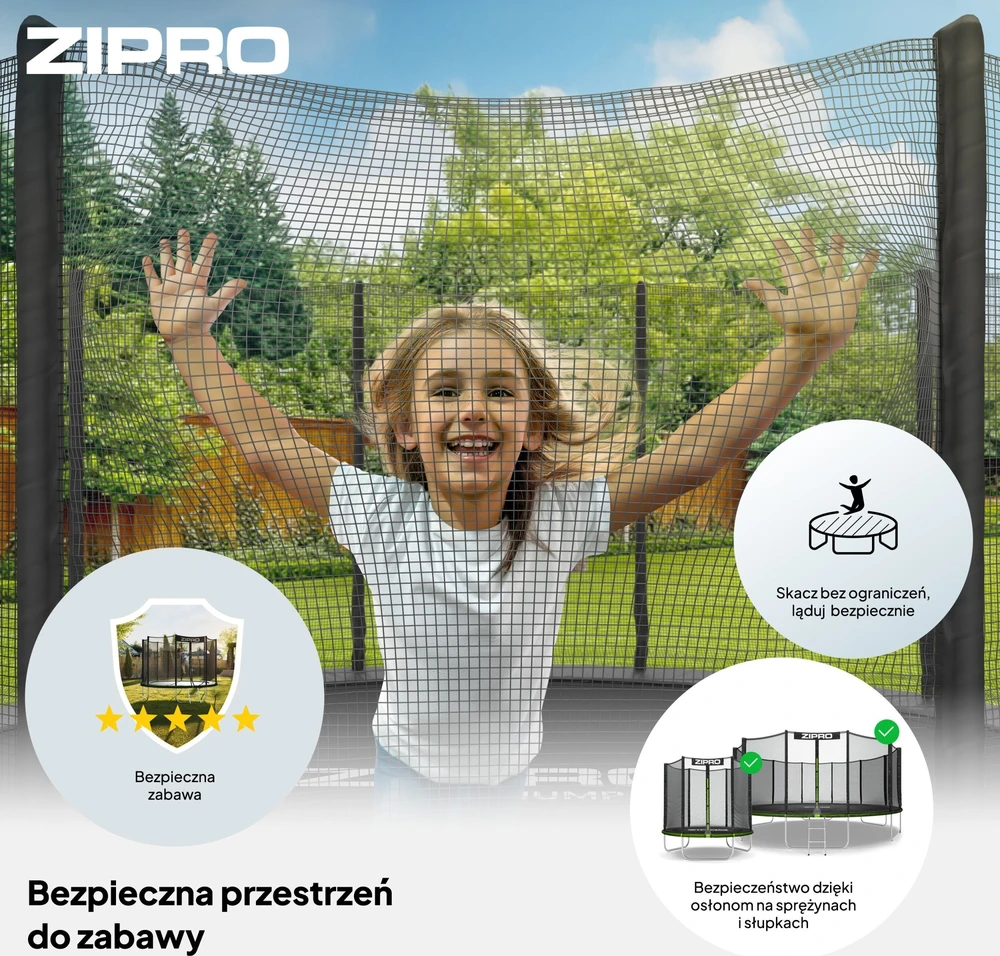 Zipro Jump Pro OUT batutas su išoriniu tinklu, 435cm